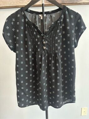 Sonoma Black Floral Pintuck Button-Front Blouse